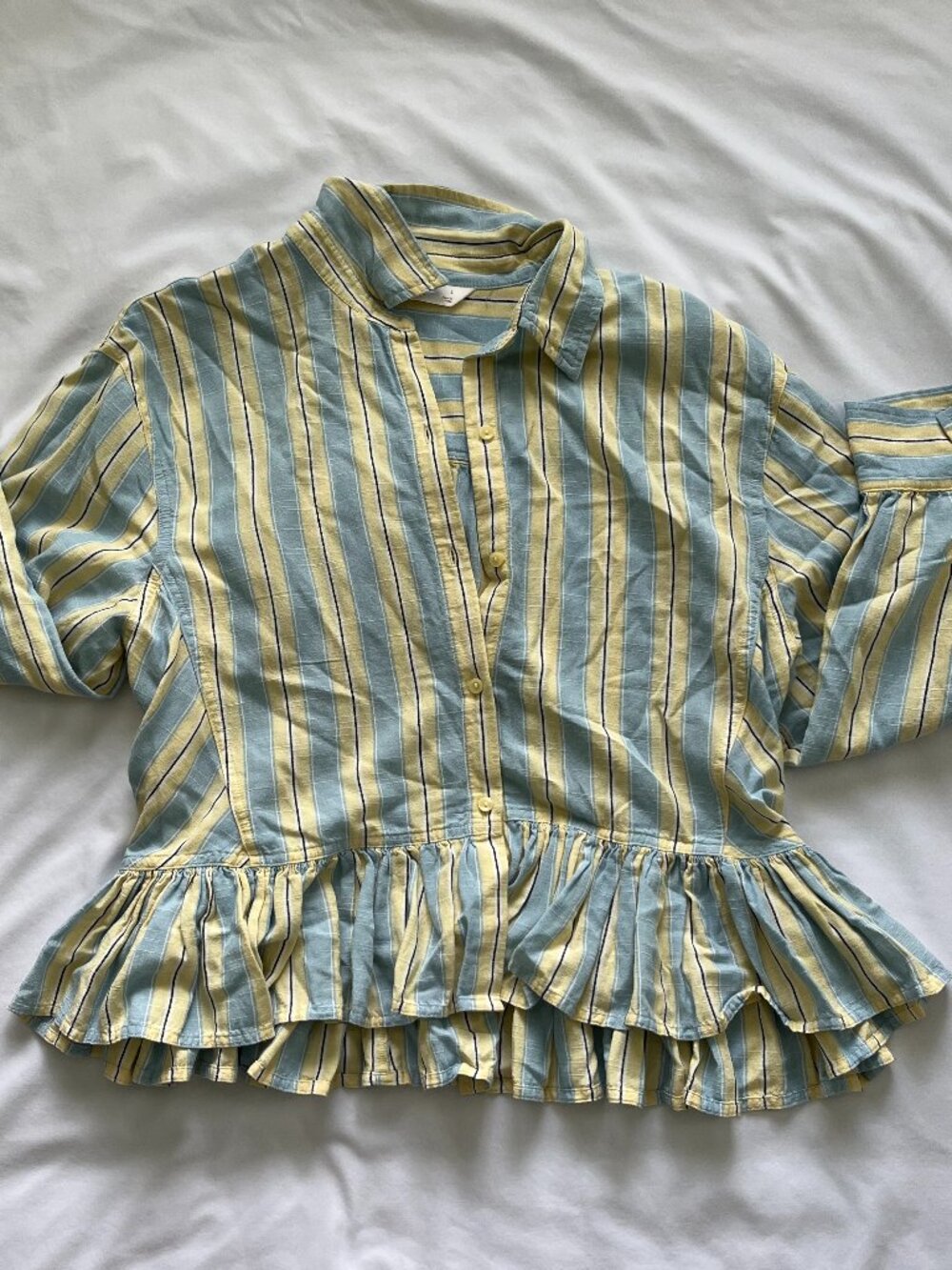 Women's Striped Ruffle Button Down